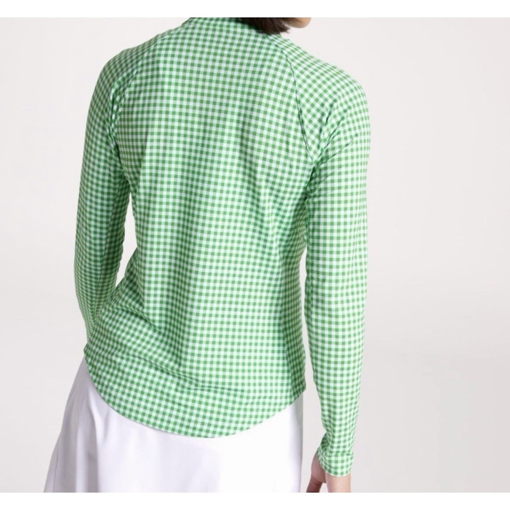 New Women's Walter Hagen P11 UV Protection Quarter Zip Green Gingham Golf Large - Picture 3 of 9